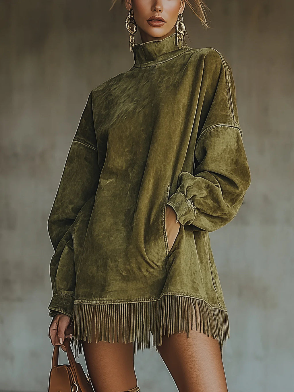 Lavinia | Faux Suede Turtleneck Dress