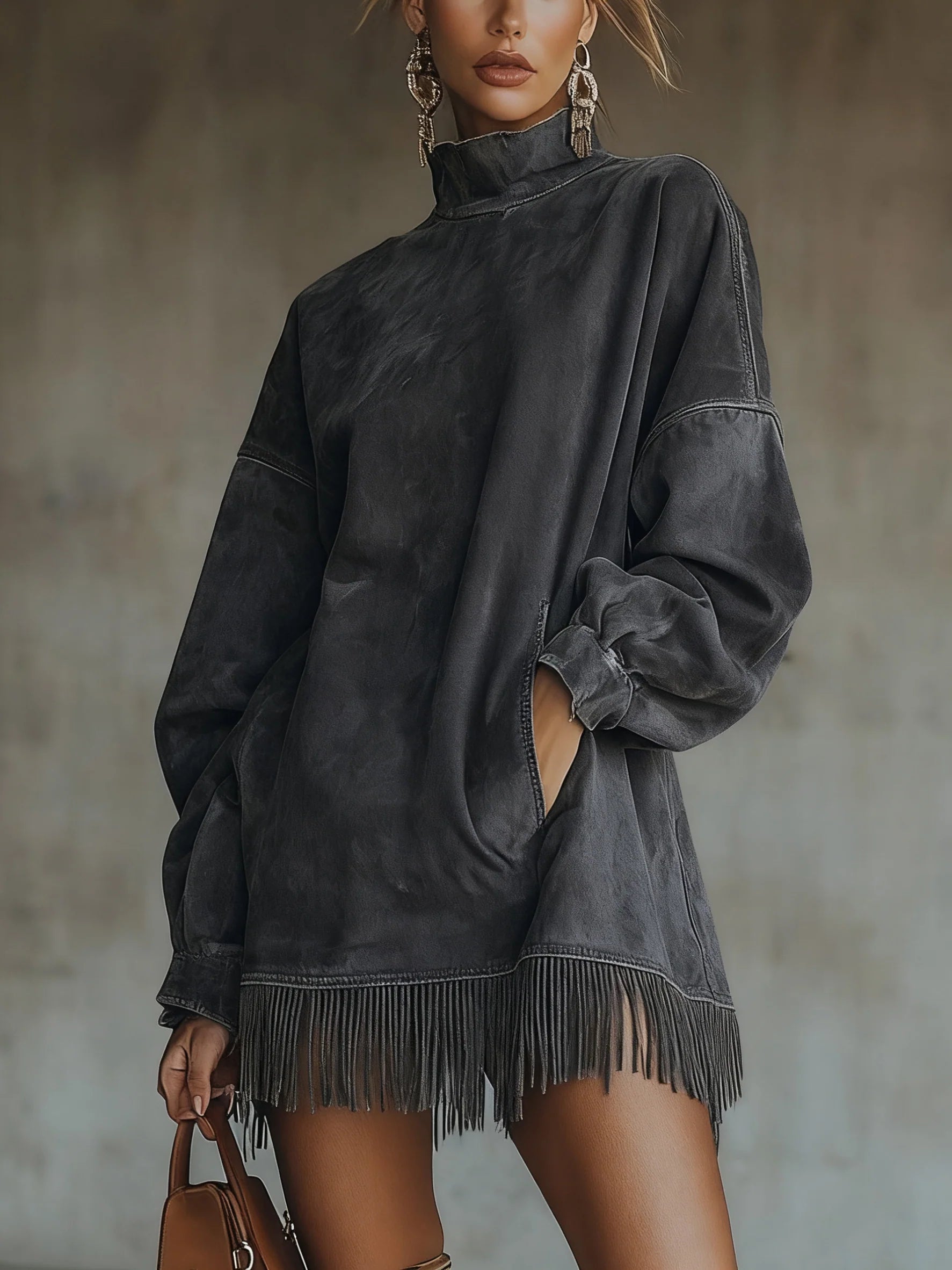 Lavinia | Faux Suede Turtleneck Dress