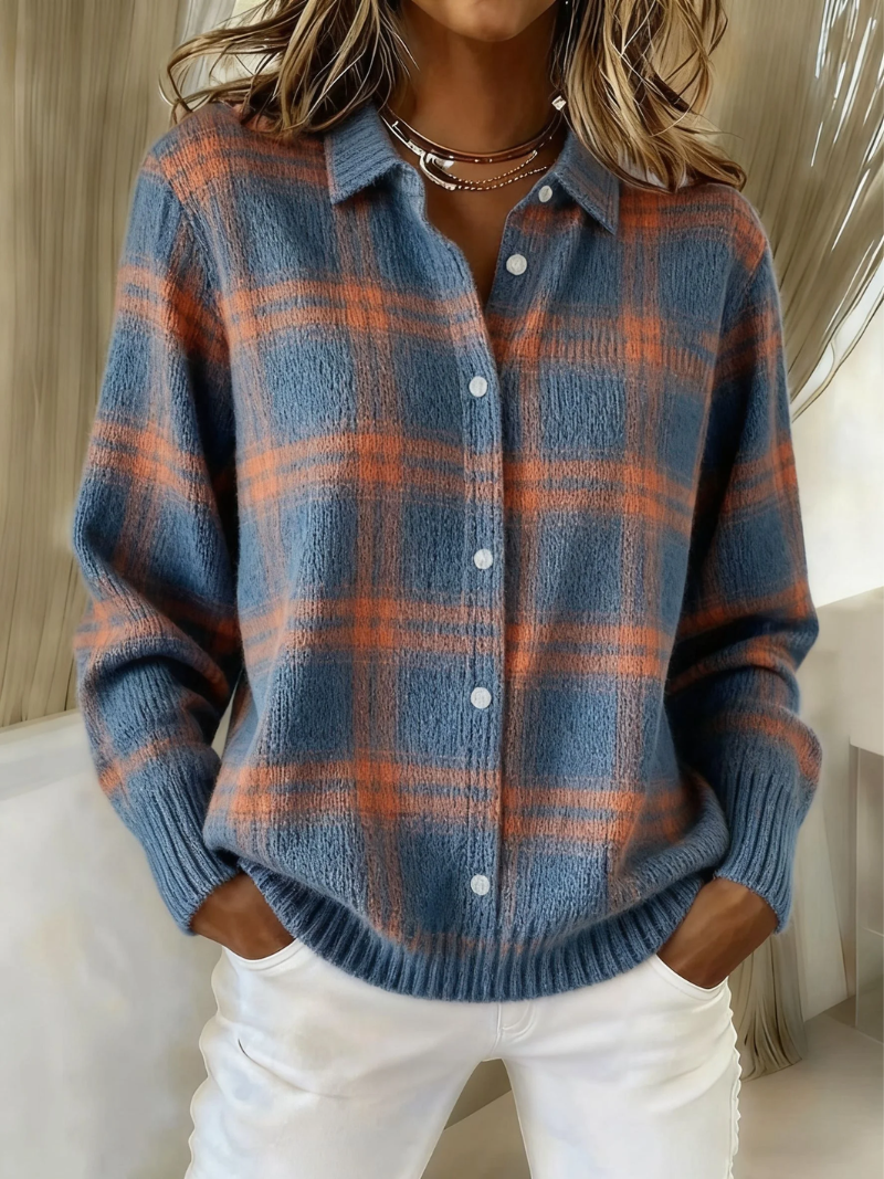 Mirella | Soft Hoodie Blouse with Check Pattern