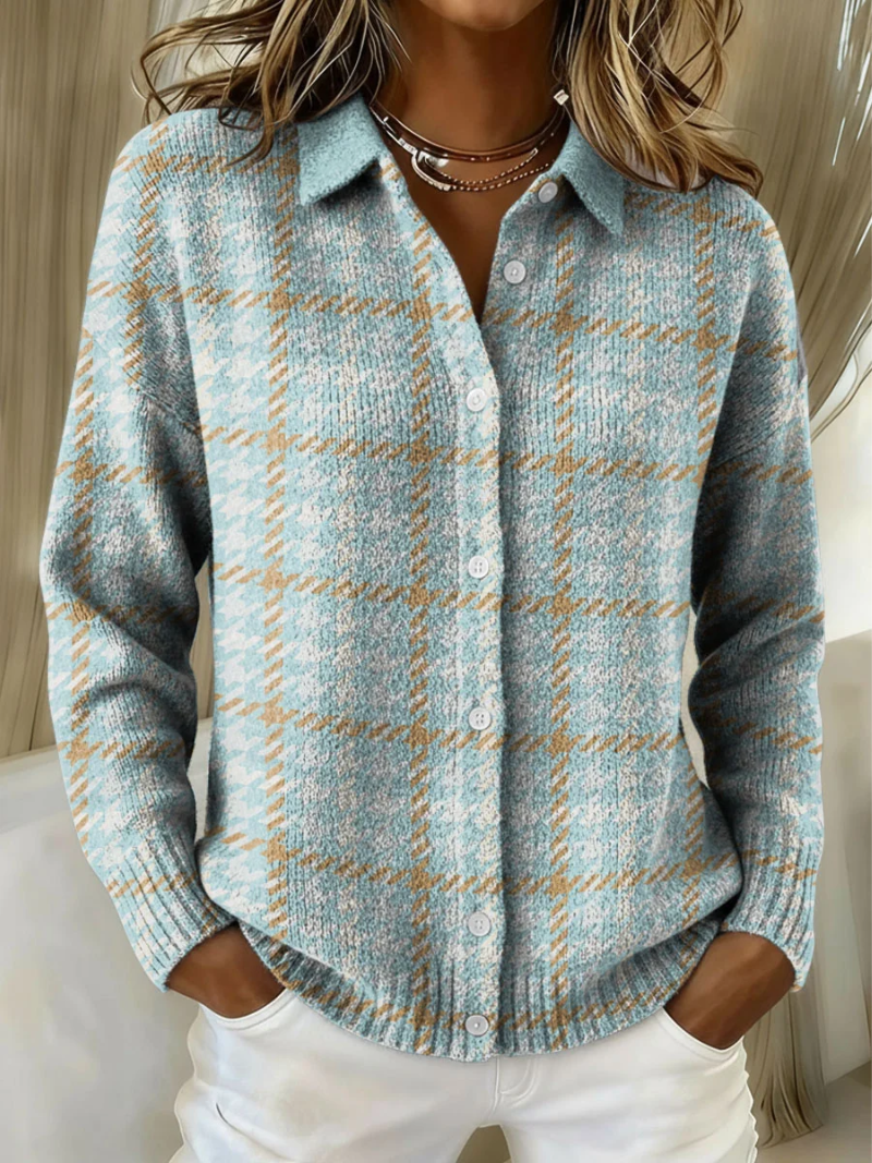Tarena | Checked Hoodie Blouse with Sand-Colored Accents