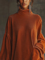 Mira Orange Corduroy Dress with Fringed Hem and High Collar