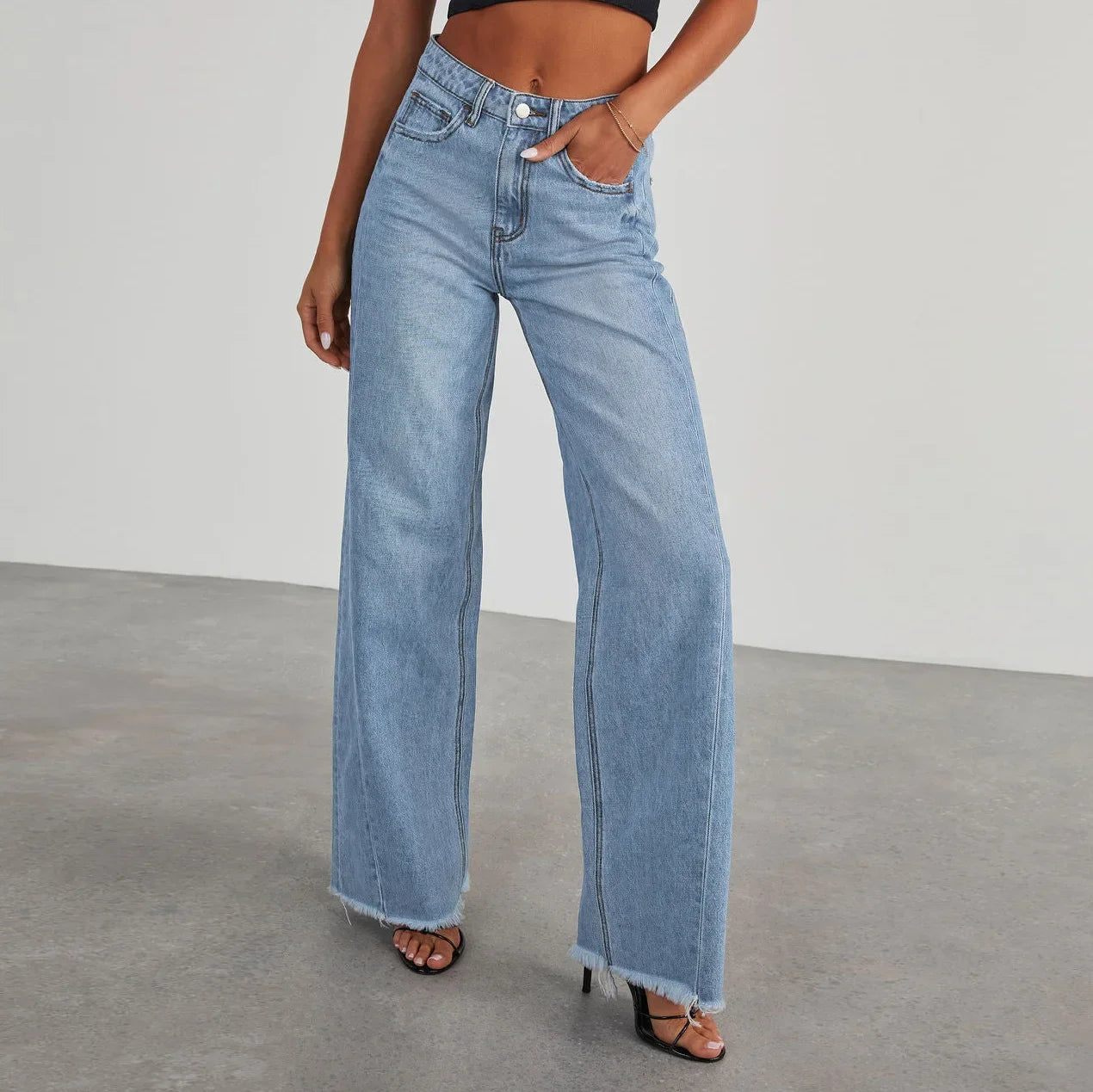 Rowan | Frayed-Hem Wide-Leg Jeans