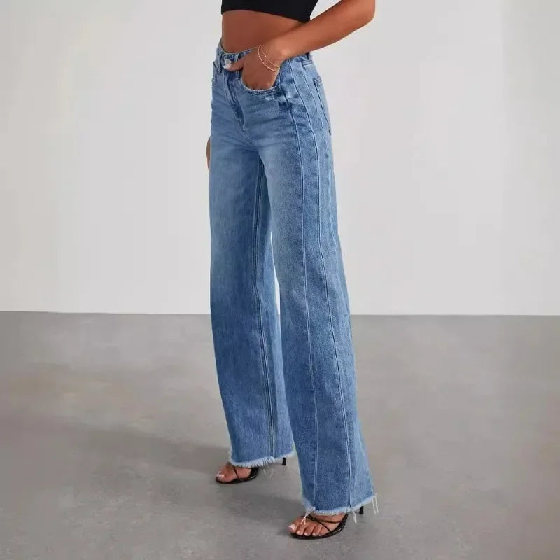Rowan | Frayed-Hem Wide-Leg Jeans