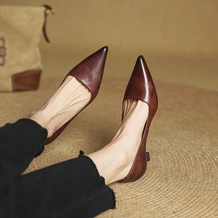 Sarah | Polished Pointed Toe Leather Pumps