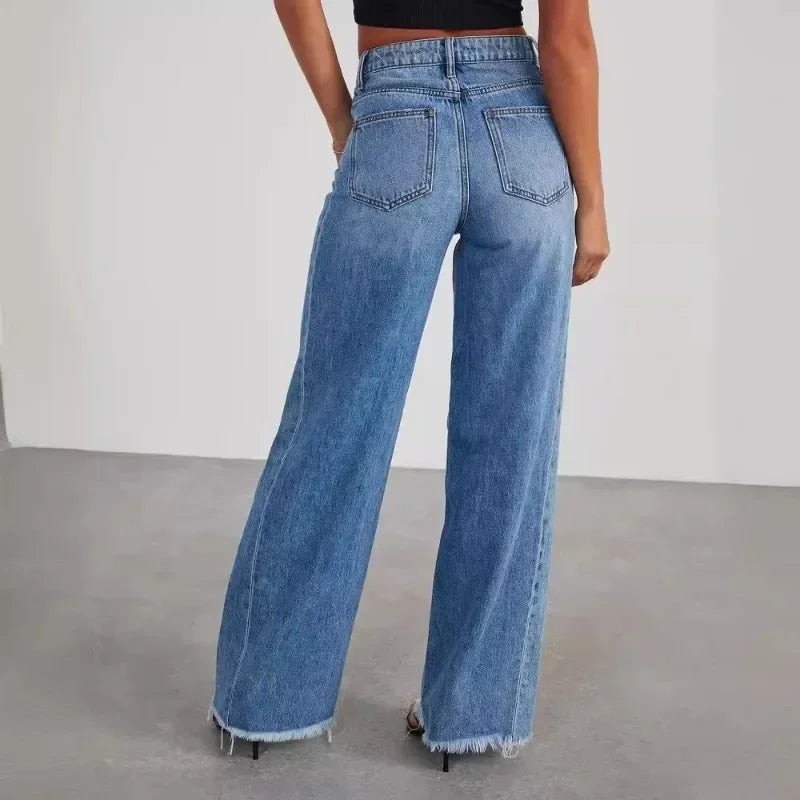 Rowan | Frayed-Hem Wide-Leg Jeans