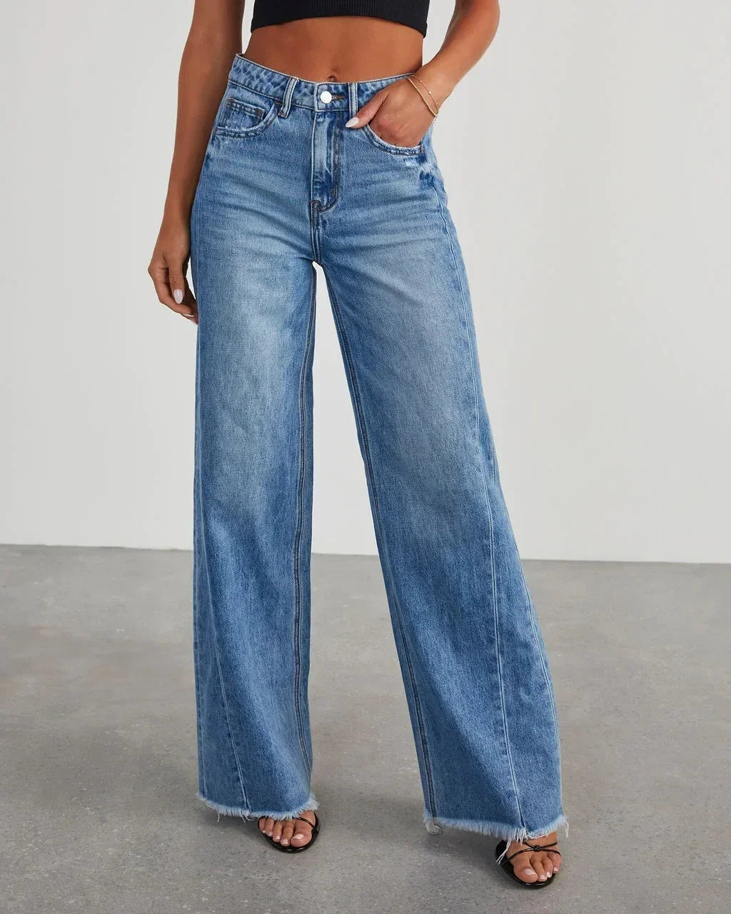 Rowan | Frayed-Hem Wide-Leg Jeans