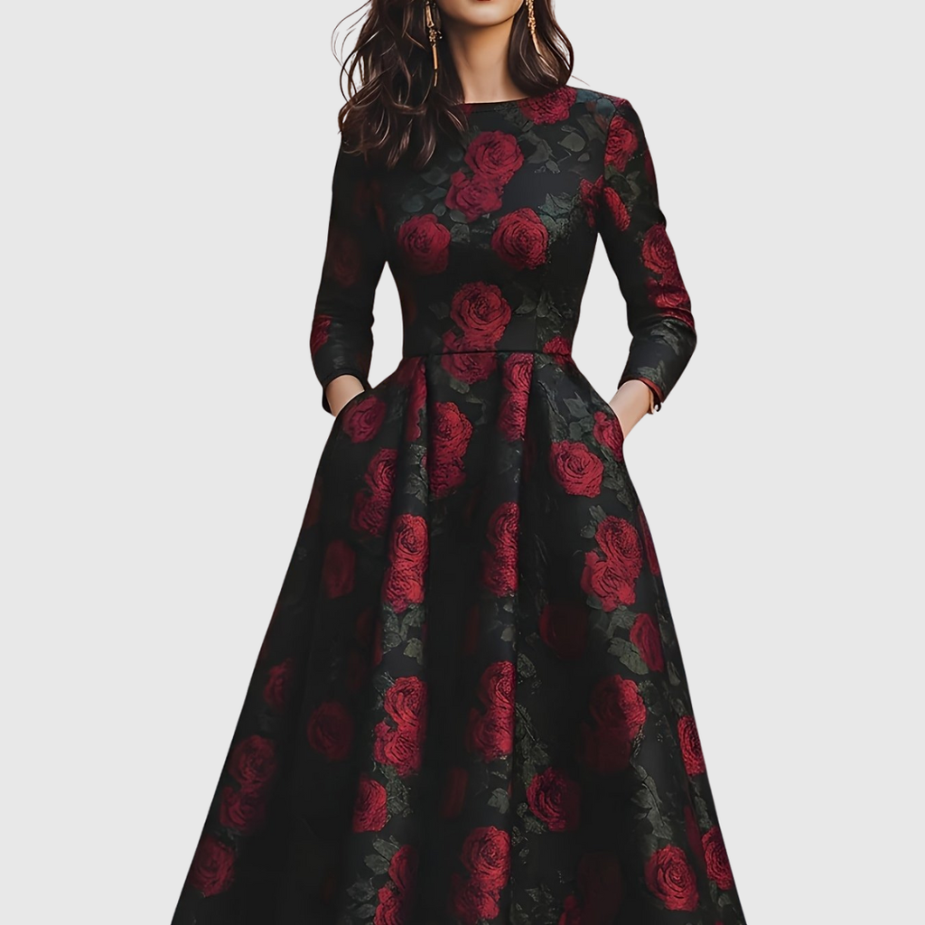 Lilla | Elegant Vintage A-Line Maxi Dress with Floral Print