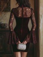 Tamsin | Velvet & Lace Bodycon Mini Dress Bordeaux