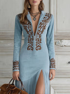 Beatrice | Western Faux Suede Fringe Dress