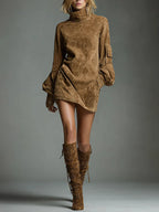 Lilly | Suede Turtleneck Mini Dress