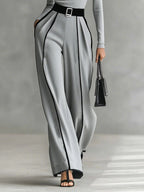 Polished High-Neck Top & Wide-Leg Pants Set