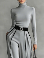 Polished High-Neck Top & Wide-Leg Pants Set