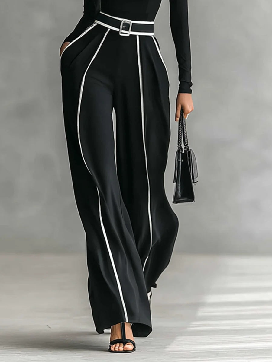 Polished High-Neck Top & Wide-Leg Pants Set