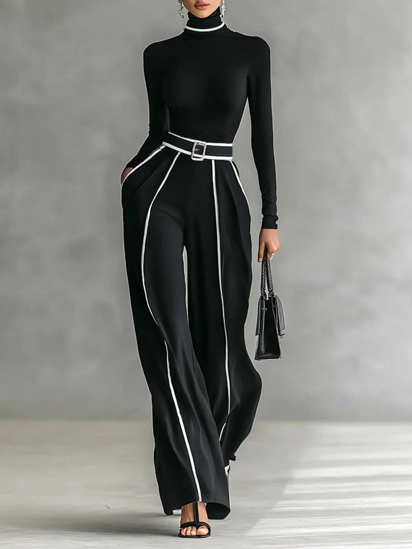 Polished High-Neck Top & Wide-Leg Pants Set