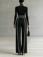 Polished High-Neck Top & Wide-Leg Pants Set