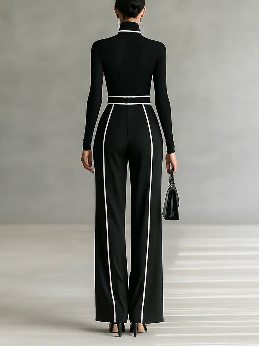 Polished High-Neck Top & Wide-Leg Pants Set