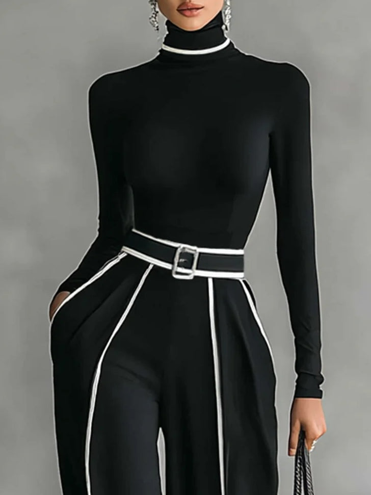 Polished High-Neck Top & Wide-Leg Pants Set