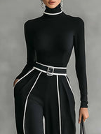 Polished High-Neck Top & Wide-Leg Pants Set