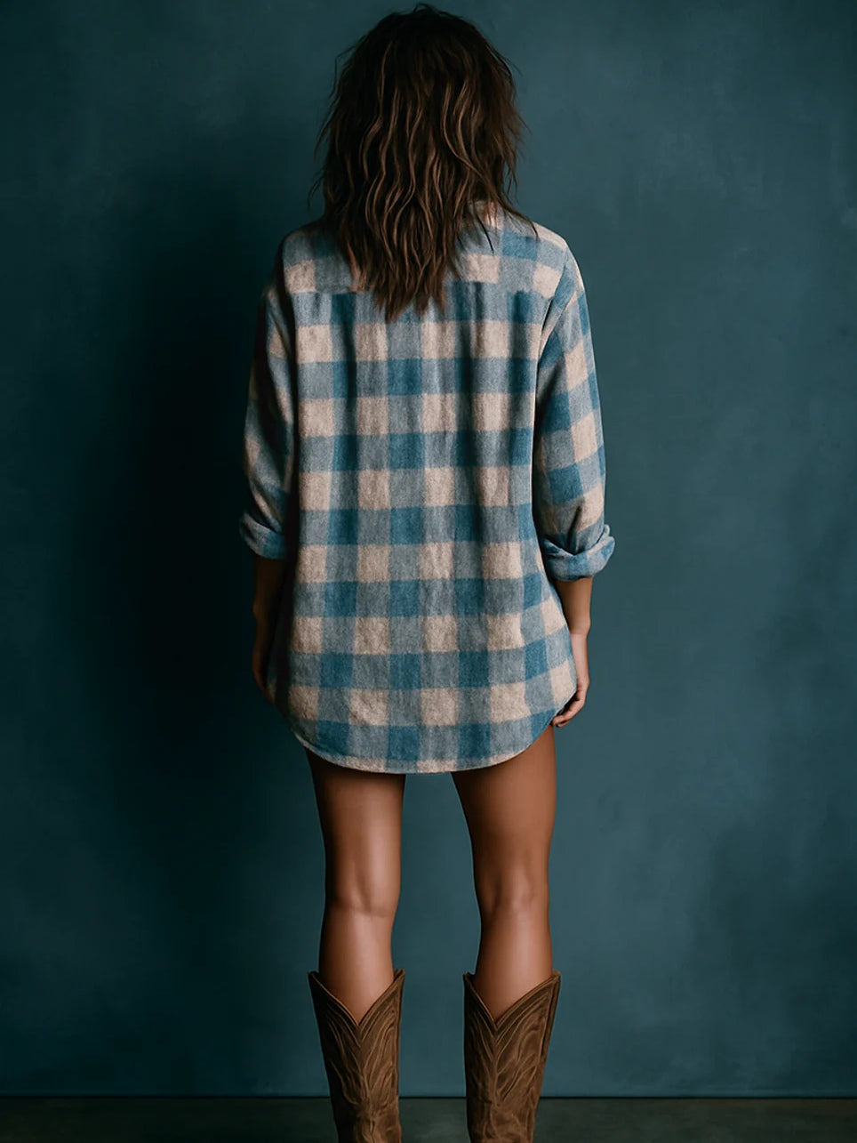 Selenie | Blue Plaid Henley Mini Dress