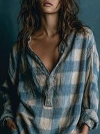 Selenie | Blue Plaid Henley Mini Dress