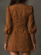 Izolda | Brown V-Neck Embroidered Mini Dress