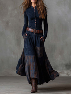 Leone | Vintage Long Suede Checkered Dress (Includes Belt)