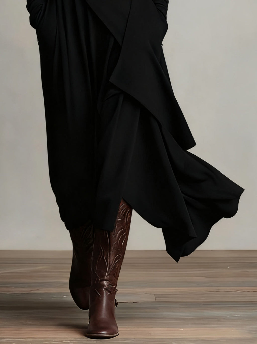 Irene | High-neck Asymmetrical Pleated Dress