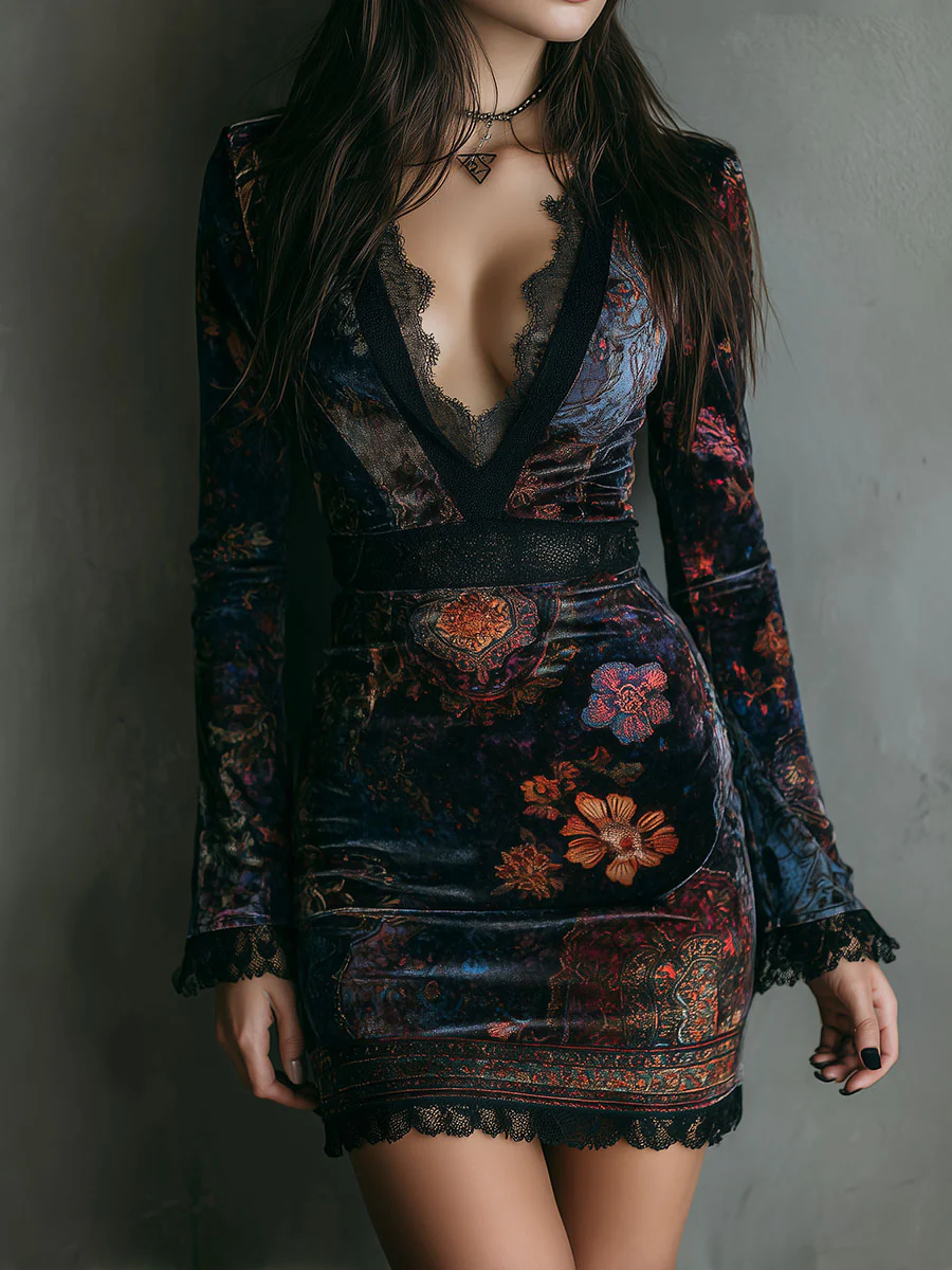 Selene | Floral Velvet Mini Dress