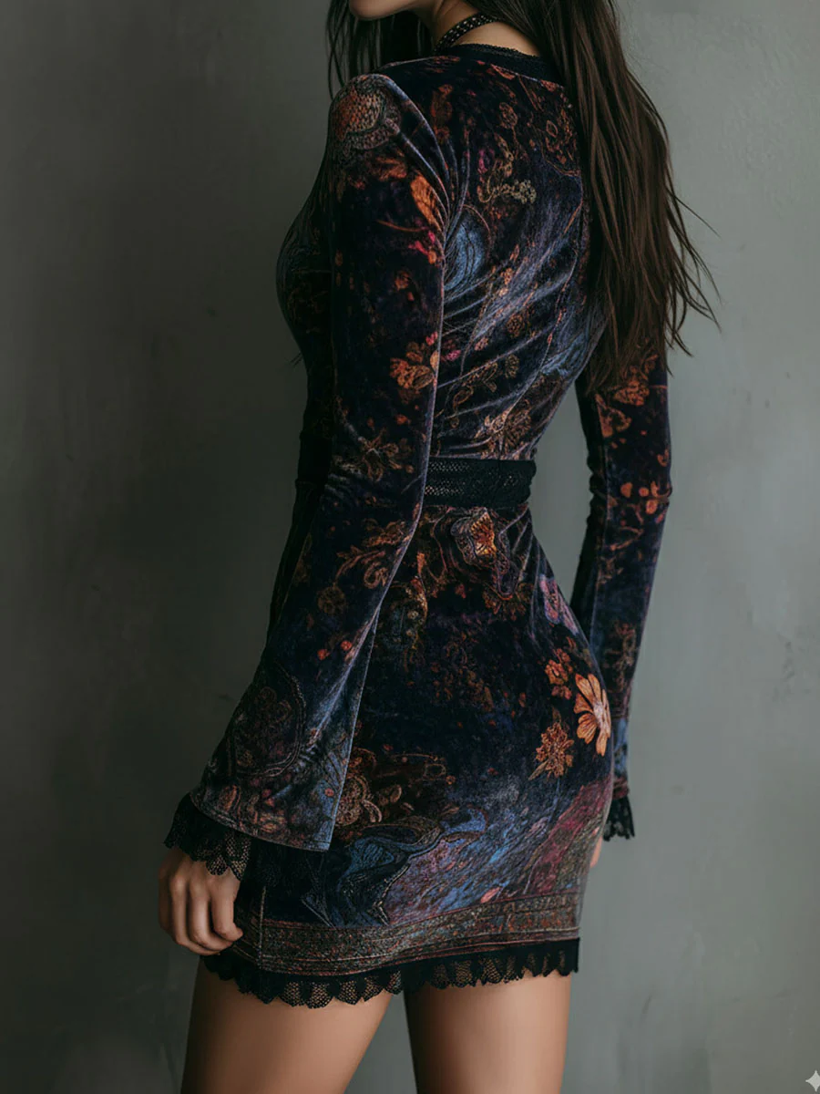 Selene | Floral Velvet Mini Dress