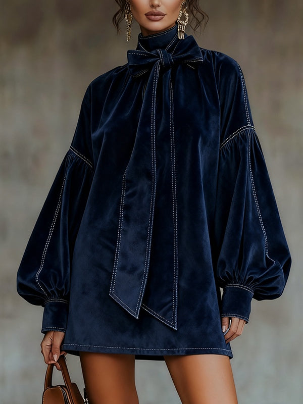 Liora | Dark Blue Velvet Mini Dress