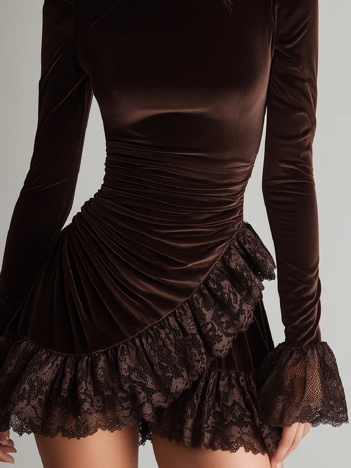 Maya | Brown Velvet Mini Dress