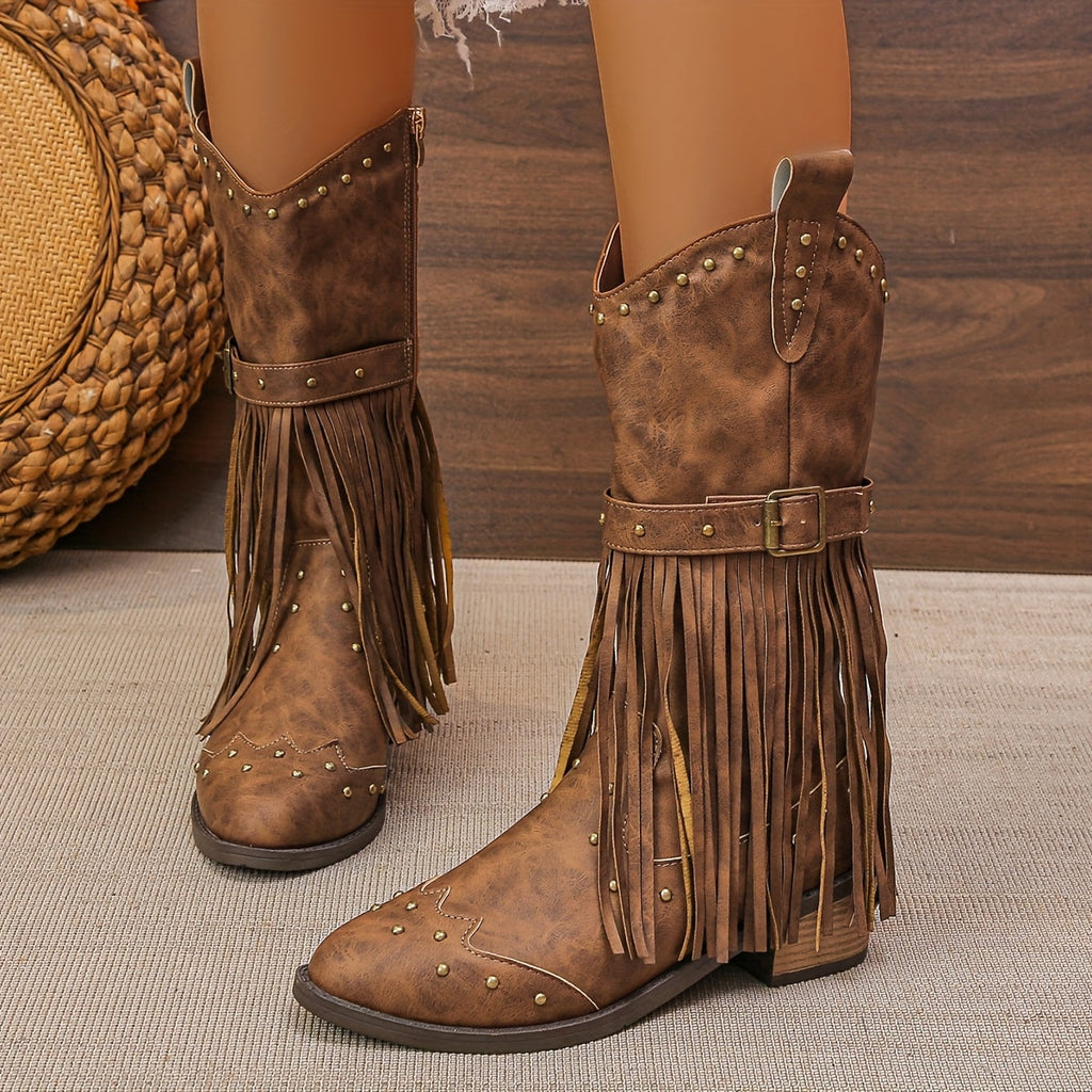 Aurelia | Retro Western Boots with Pointed Toe and Tassels