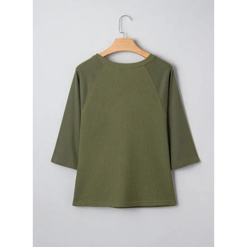 Dokotoo Womens Tops Spring Summer 3/4 Length Sleeve Fashion T Shirts for Women Crewneck Waffle Knit Casual Loose Tee Blouses