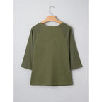 Dokotoo Womens Tops Spring Summer 3/4 Length Sleeve Fashion T Shirts for Women Crewneck Waffle Knit Casual Loose Tee Blouses