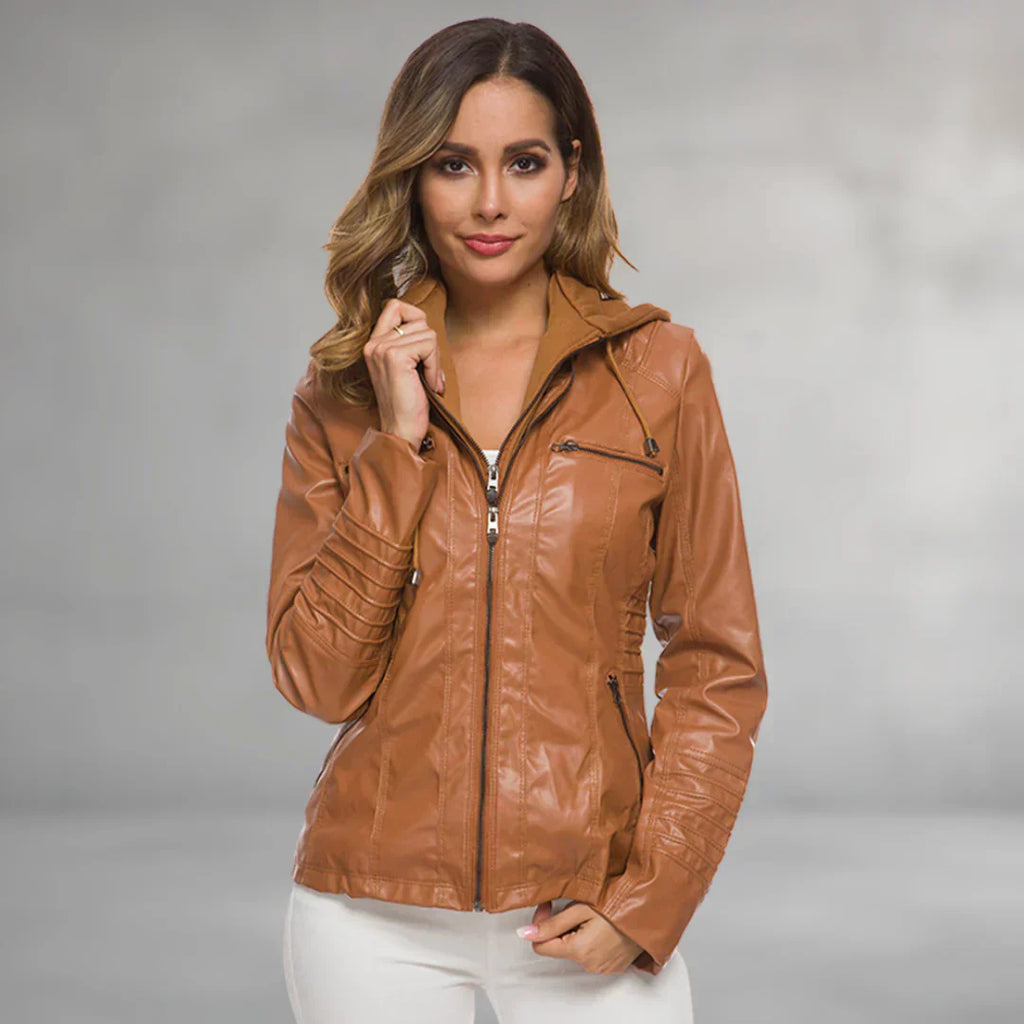 Ysolde | Leather Hooded Jacket