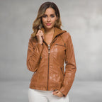 Ysolde | Leather Hooded Jacket