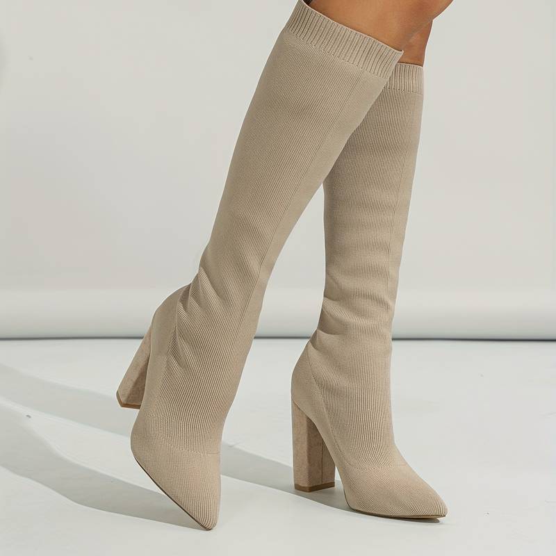 Olivia | Women'S Knitted Sock Boots with Block Heel