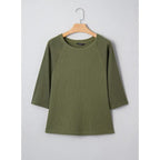 Dokotoo Womens Tops Spring Summer 3/4 Length Sleeve Fashion T Shirts for Women Crewneck Waffle Knit Casual Loose Tee Blouses