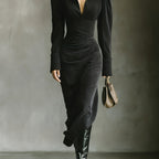 Ofelia | Elegant V-Neck Long-Sleeve Maxi Dress