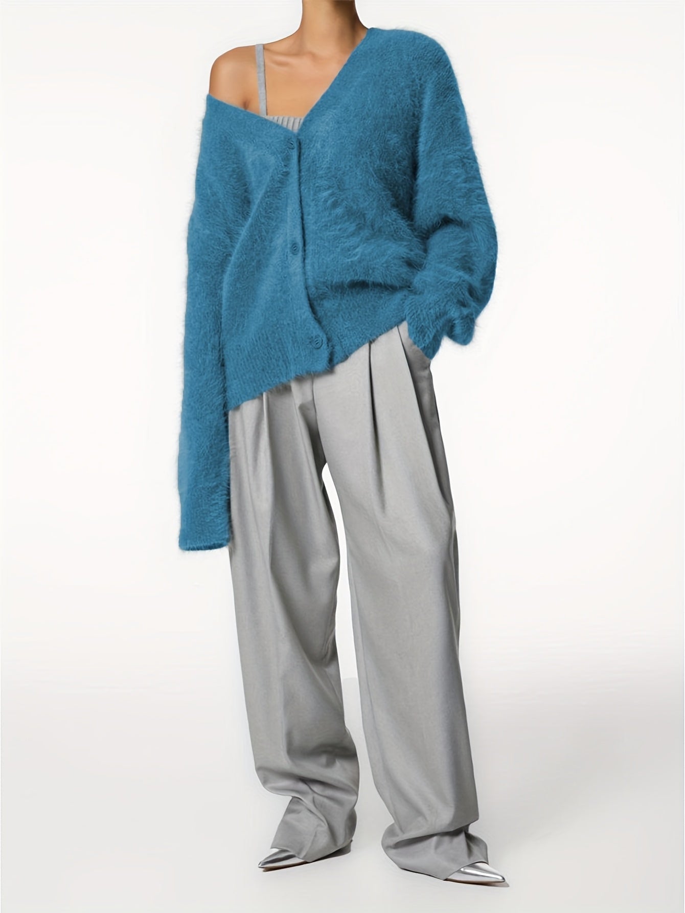 Seriavi | V-Neck Light Gray Cardigan