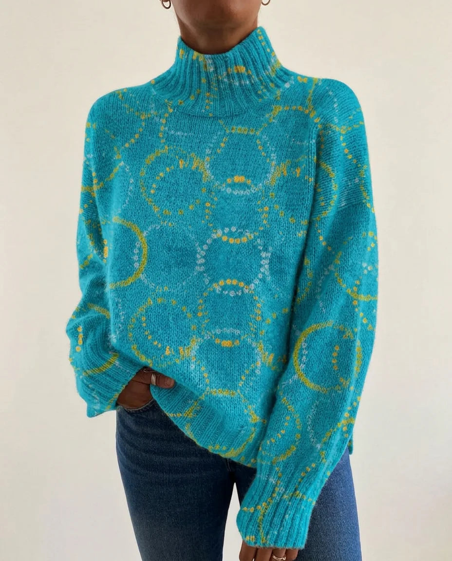 Cressida | Art Print Knit Turtleneck Sweater in KIM London product styling