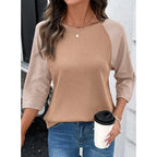 Dokotoo Womens Tops Spring Summer 3/4 Length Sleeve Fashion T Shirts for Women Crewneck Waffle Knit Casual Loose Tee Blouses