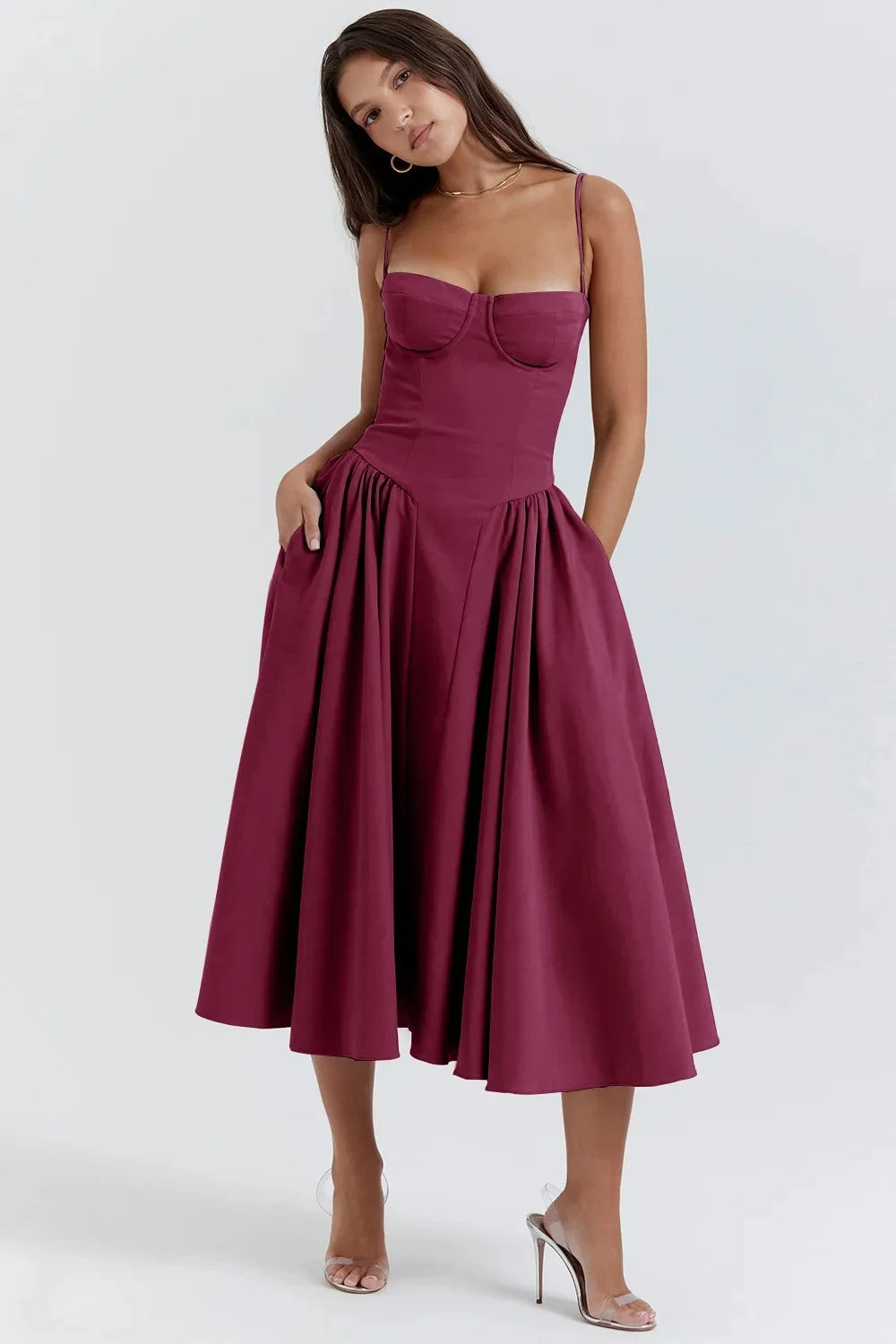 Charmone | Lace Evening Midi Dress