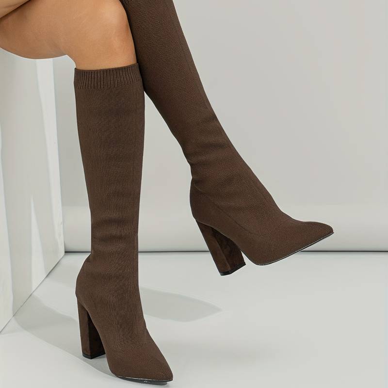 Olivia | Women'S Knitted Sock Boots with Block Heel