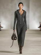 Liorra | Long-Sleeve Tunic Dress with Hood and Zipper Detail