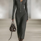 Liorra | Long-Sleeve Tunic Dress with Hood and Zipper Detail