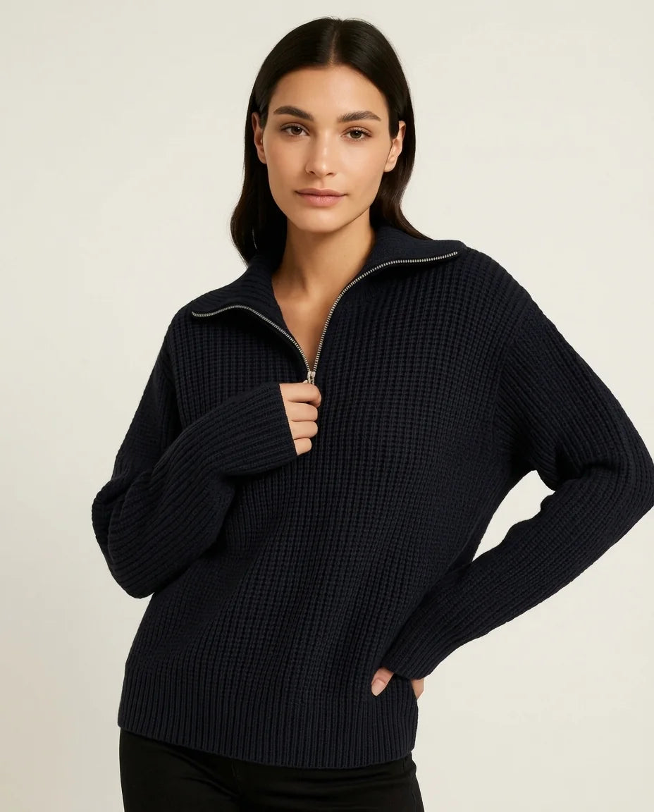 Ffion | Waffle-Knitip-Collar Sweater in KIM London product styling