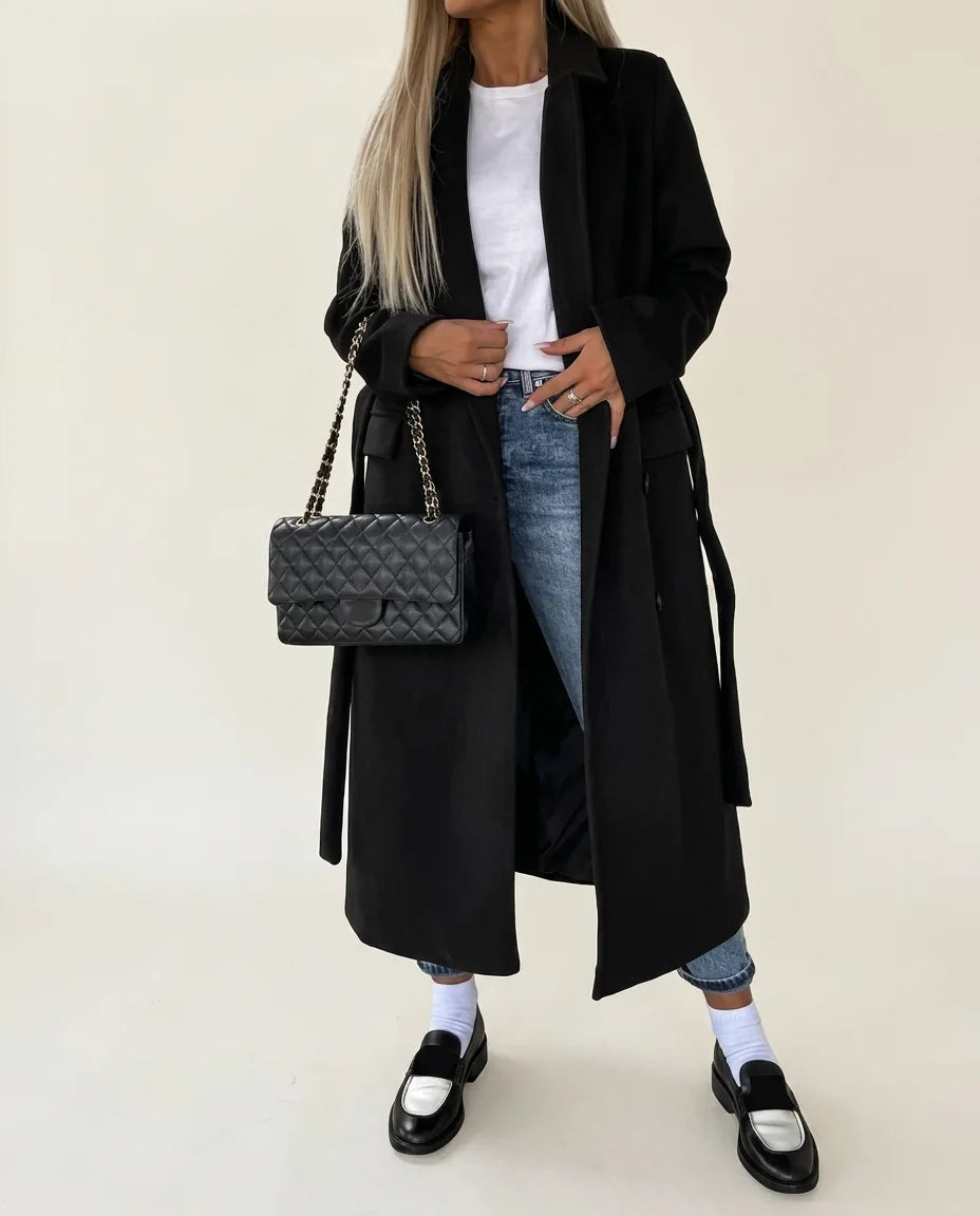Gwyneth | Long Lapel Button-Front Coat in KIM London product styling