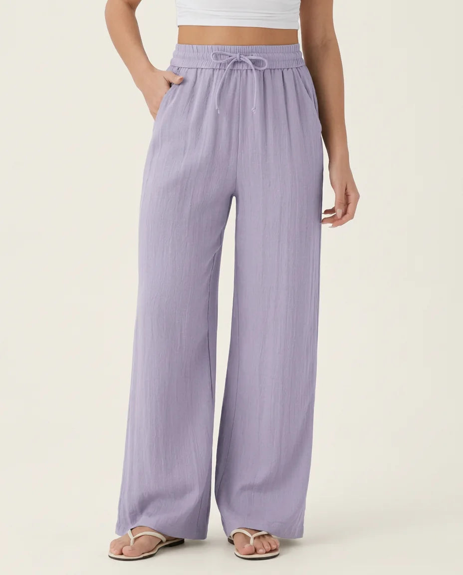 Lena | Wide-Leg Linen-Feel Trousers in KIM London product styling