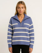 Kairis | Zip-Collar Striped Knit Sweater in KIM London product styling